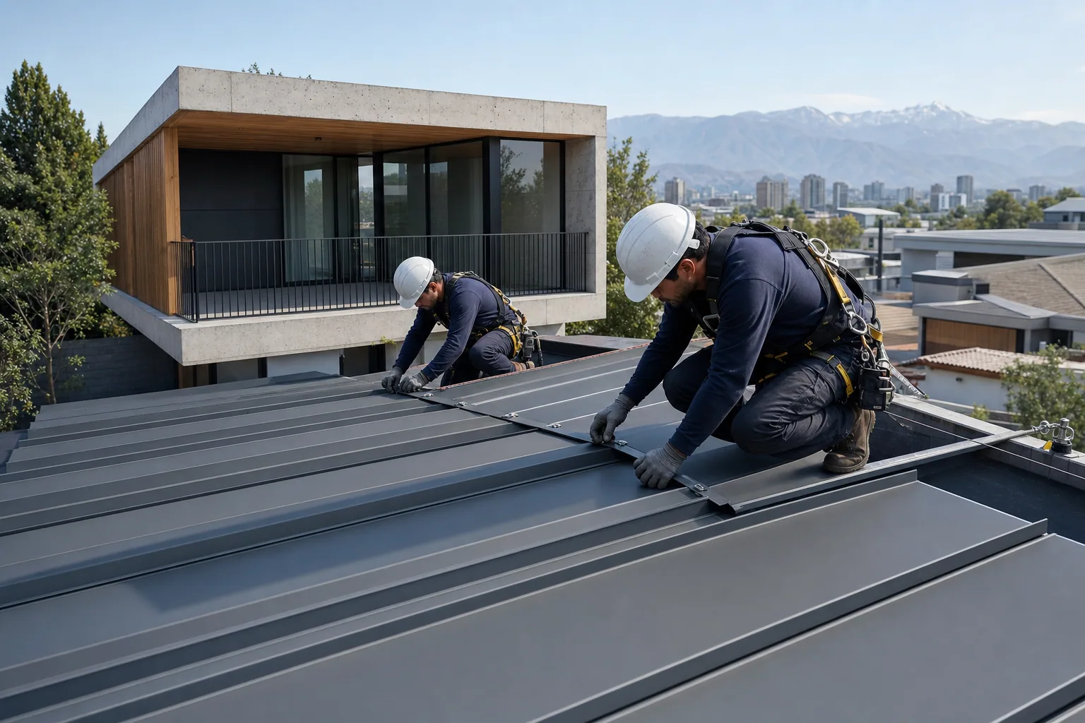 Instalación profesional de una estructura metálica en una propiedad